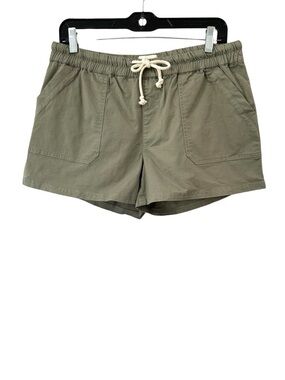 Pact women’s Woven Twill Drawstring Short M sage stretch pockets cotton NWOT